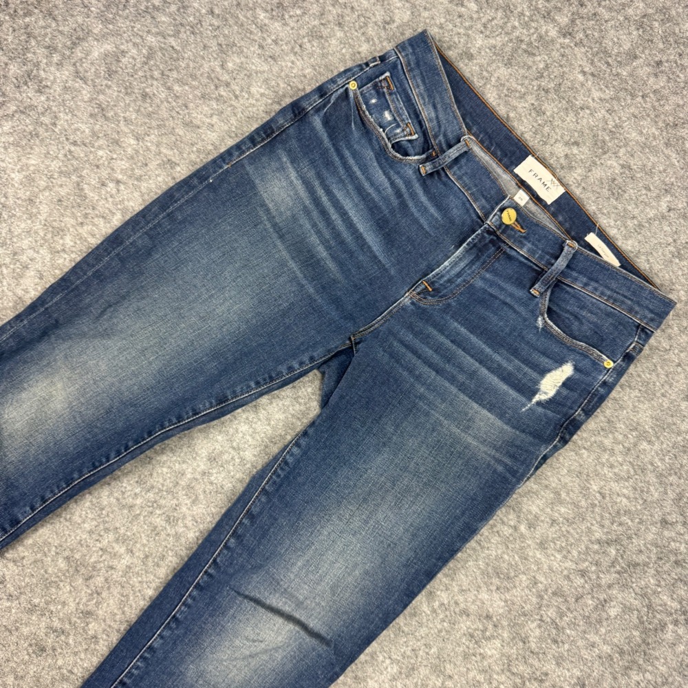 FRAME Le Garcon Slim Boyfriend Jeans Azure Blue‎ Distressed Size 26 LGJ779